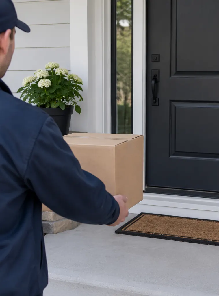 Package being delivered to a front door